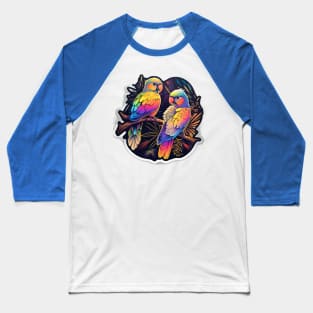 Colourful Parrots Sitting on Branch Baseball T-Shirt